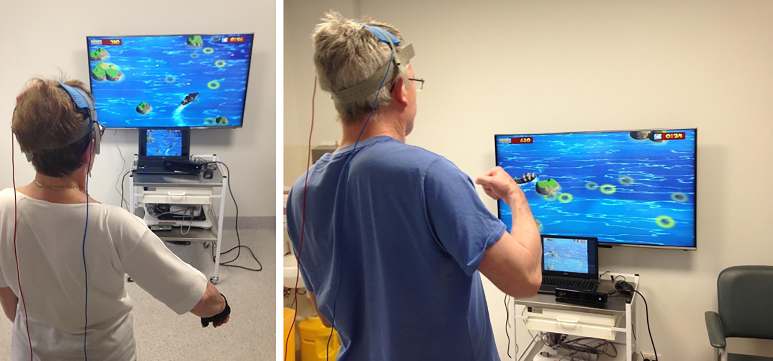 Pazienti mentre usano una terapia VR tramite un sistema X-Box Kinect motion capture. photo: journal.frontiersin.org