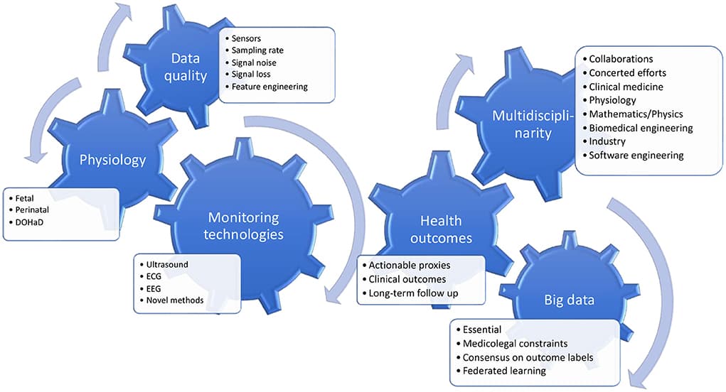Key insights from the Research Topic and future directions. There is a growing awareness of the antecedents of intrapartum fetal reserve for the trial of labor which require an integration of the physiology of whole pregnancy and the well-known relationships between intrauterine adversity on one hand, and the perinatal and postnatal developmental trajectories on the other hand (Developmental Origins of Health and Disease, the DOHaD concept). Another key insight is the requirement for clinically actionable outcome labels in the prediction models that are being developed and the recognition of the fundamental constraints on the data sizes of the individually accessible cohorts. Therefore, there is a clear need for multinational and multidisciplinary work to address the different challenges and research questions, which are all integral to successfully improving the technologies for intrapartum fetal monitoring.