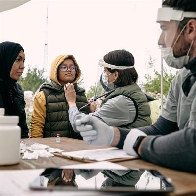 Cover image for research topic "Refugees and Migrants Health: Expanding the Findings of the WHO Global Evidence Review on Health and Migration (GEHM) and Beyond"