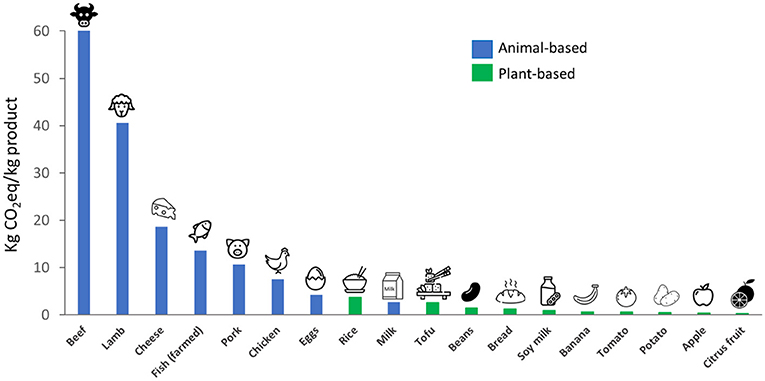 Figure 1 - Greenhouse gas emissions from the production of various foods.