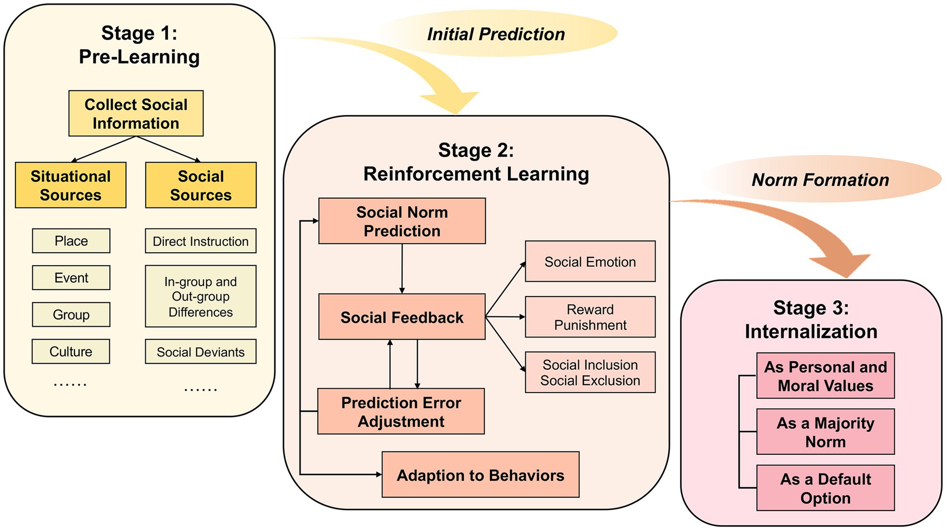 Frontiers  How we learn social norms: a three-stage model for social norm  learning
