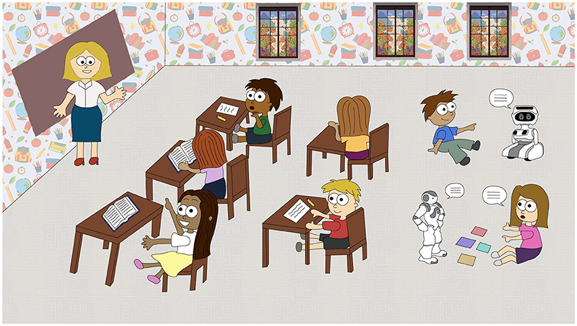 Figure 1 - In a classroom of the future, the teacher is teaching a class.