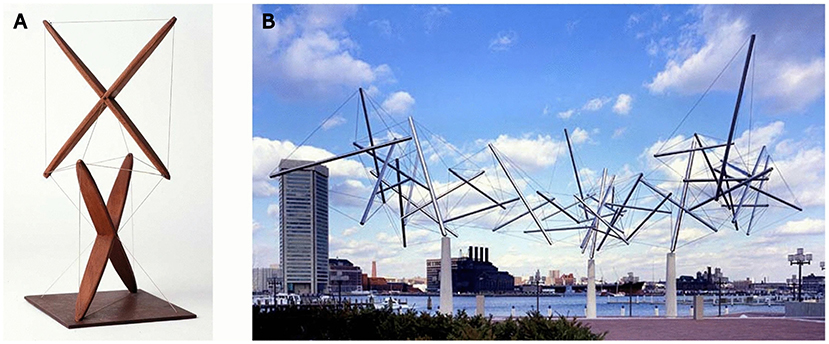 Figure 1 - Two tensegrity sculptures by Kenneth Snelson [1].