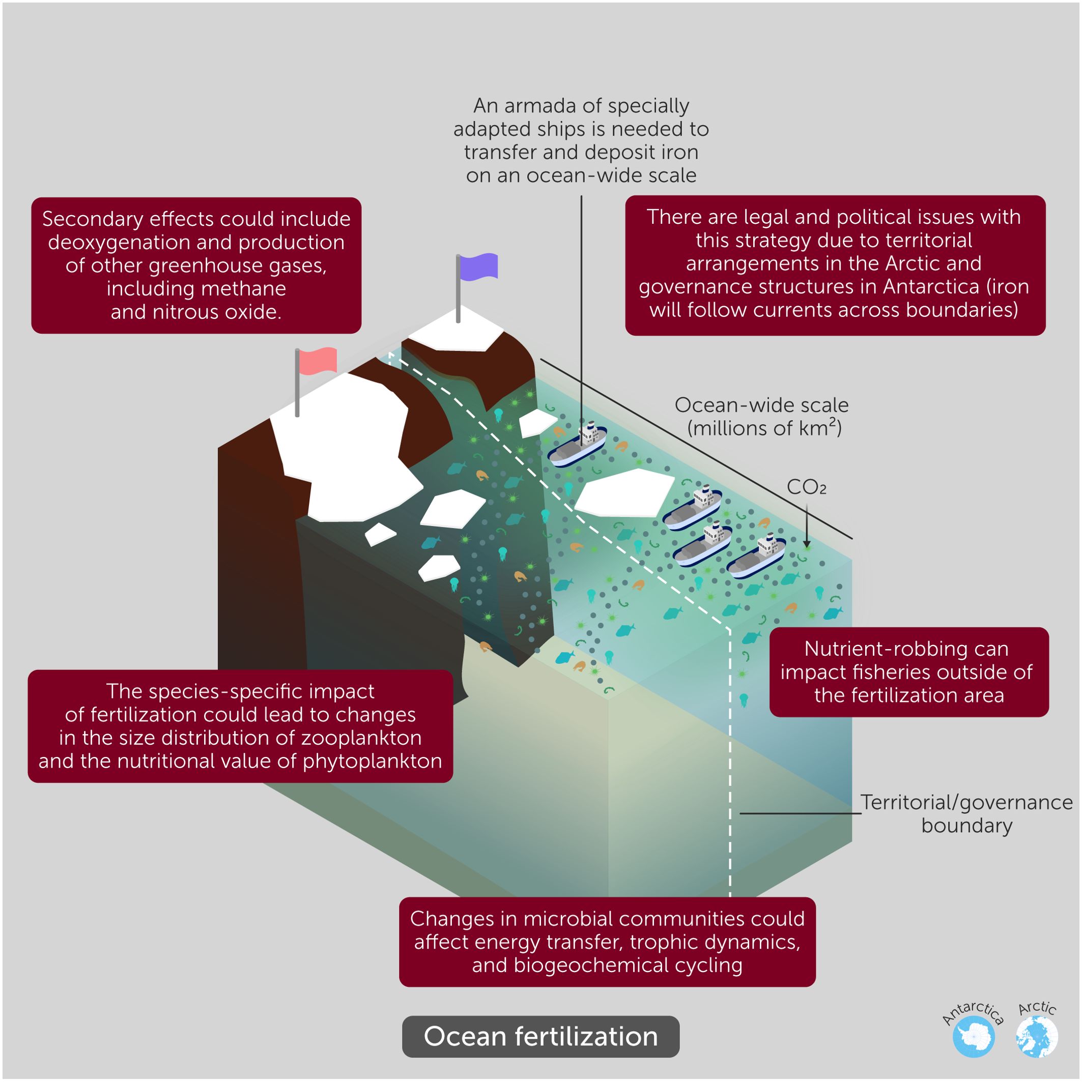 Illustration of some of the challenges for ocean fertilization to