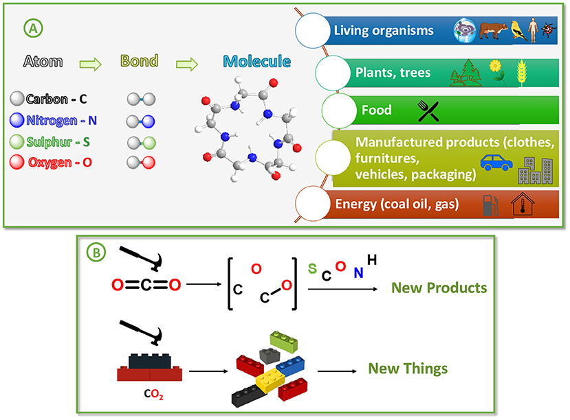 Figure 2 - (A) Carbon can form strong bonds with other elements, creating many natural and man-made products.