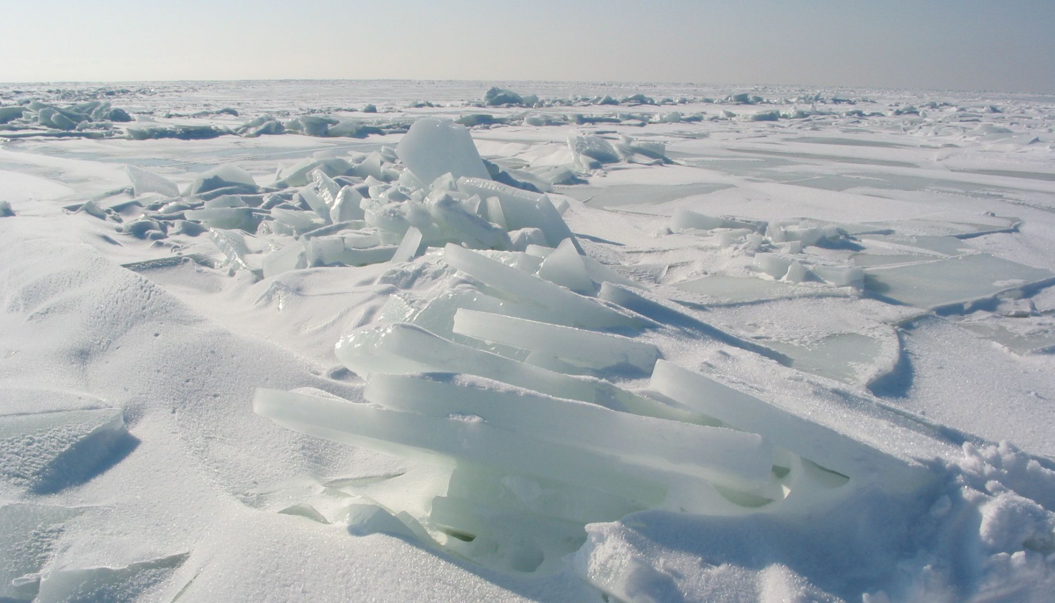 A photo of ridged ice field.