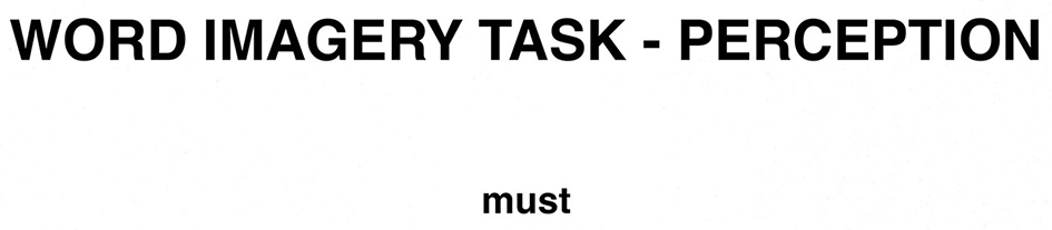 Text on a white background reads ”WORD IMAGERY - PERCEPTION” at the top, with the word ”must” centered below it.