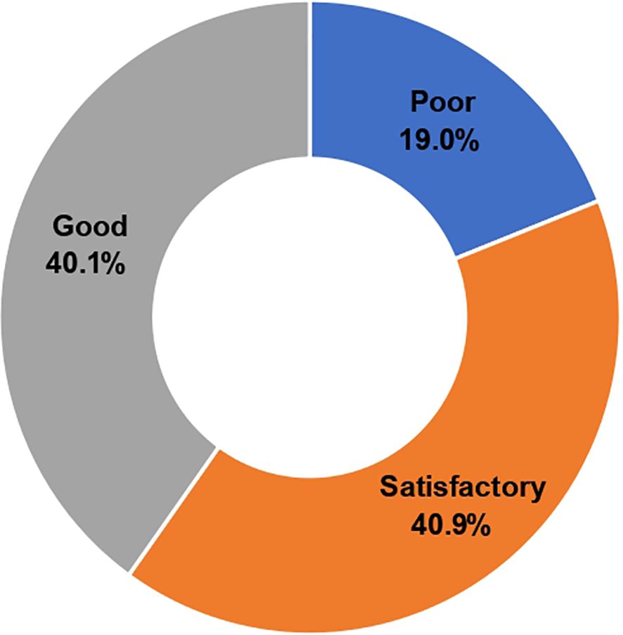 Donut chart showing three satisfaction levels: Poor at 19.0% in blue, Satisfactory at 40.9% in orange, and Good at 40.1% in gray.