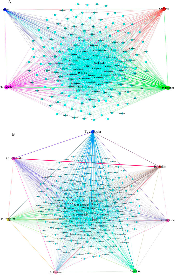 Diagram 1 displays a network map of medicinal materials from the