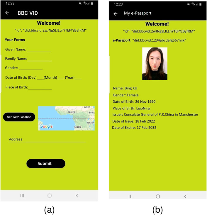 A two-part image shows smartphone screens. (a) A form titled