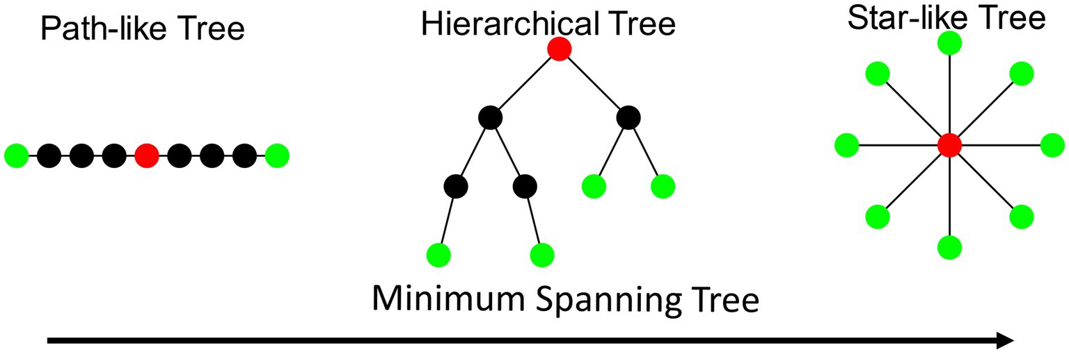 Diagram showing three types of tree structures. On the left, a