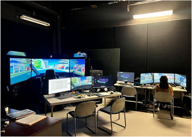 Distributed Driving Simulator Platform at Old Dominion University. A partial-cab driving simulator (RDS-1000; left) and a desktop simulator (RDSQ11100; right).