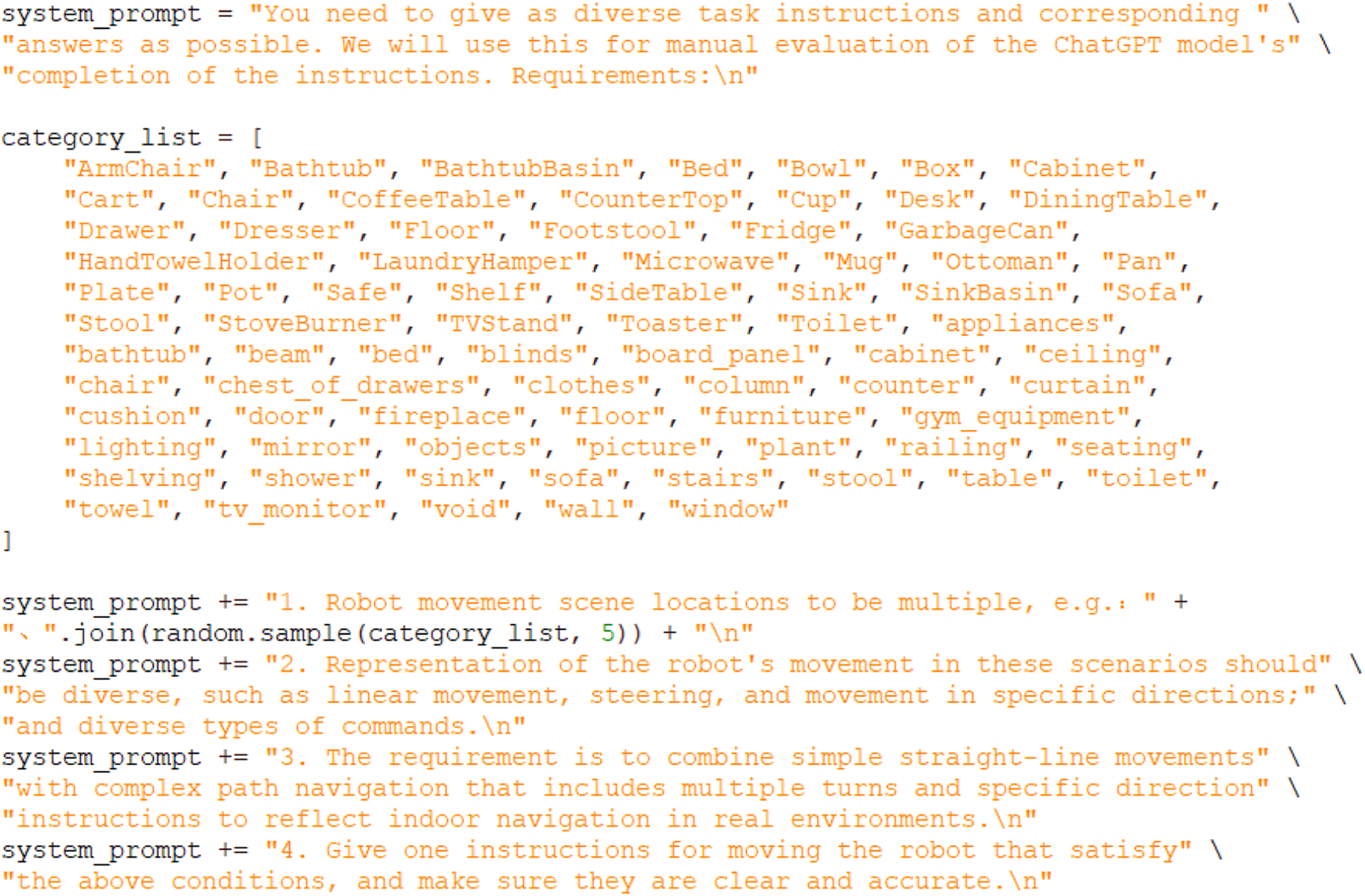 Shows a Python code example for generating diverse task instructions and create datasets for fine-tuning large language models.