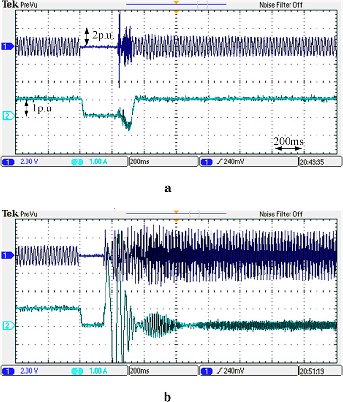Two oscilloscope screenshots labeled