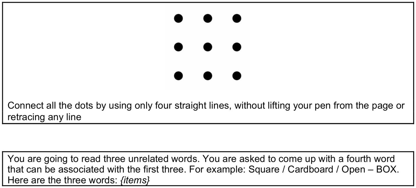 A grid of nine dots arranged in three rows and three columns. The instruction below reads,