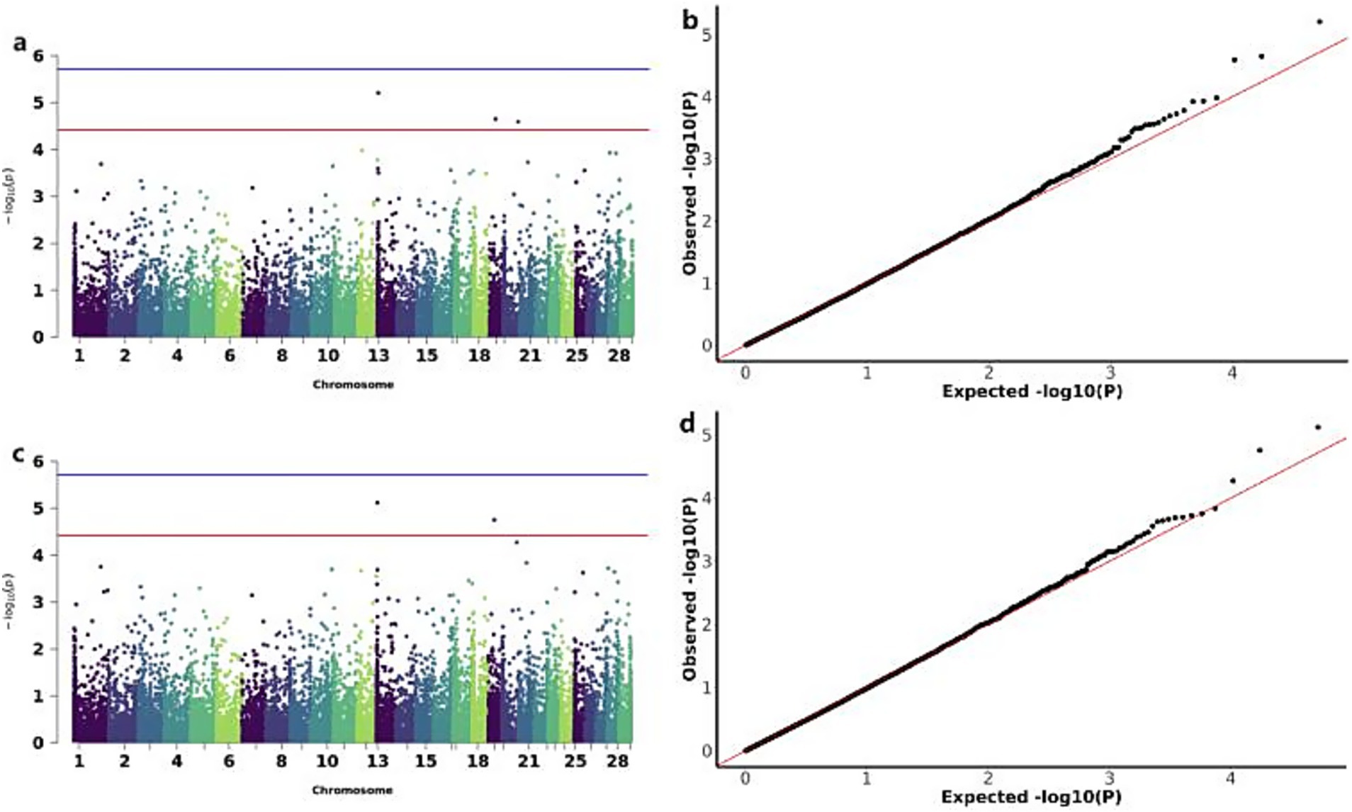 Two pairs of graphs depict genetic data. Panels