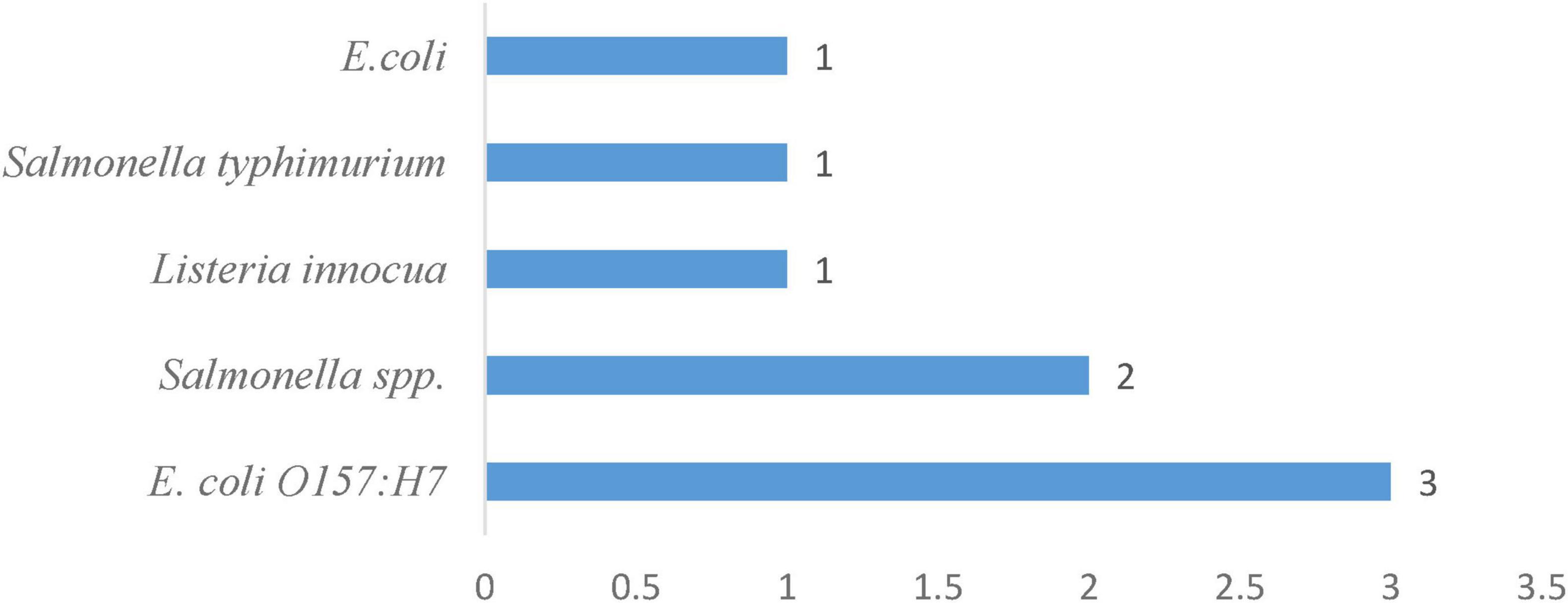 Bar chart illustrating the resistance levels of bacteria. E. coli, Salmonella typhimurium, and Listeria innocua have a resistance level of one. Salmonella spp. has a level of two, and E. coli O157:H7 has the highest at three.