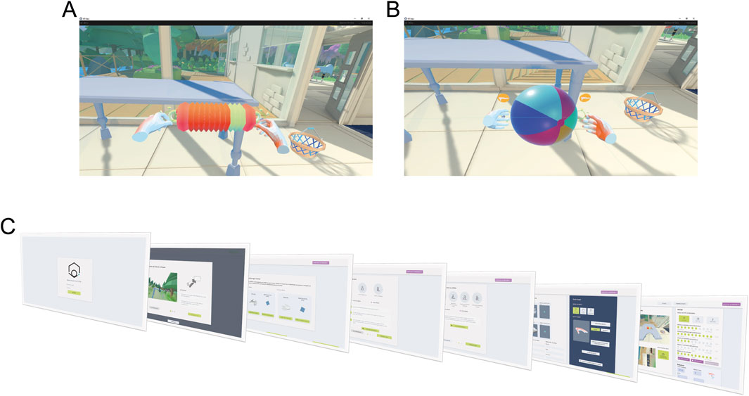 Example of target placement. Four views illustrating the positioning of 12 green spherical targets, a black sphere representing the head, a blue sphere for the RLAL resting pose, and a red sphere for the RMAL resting pose. Views include: (A) 3D isometric, (B) top, (C) lateral, and (D) frontal.