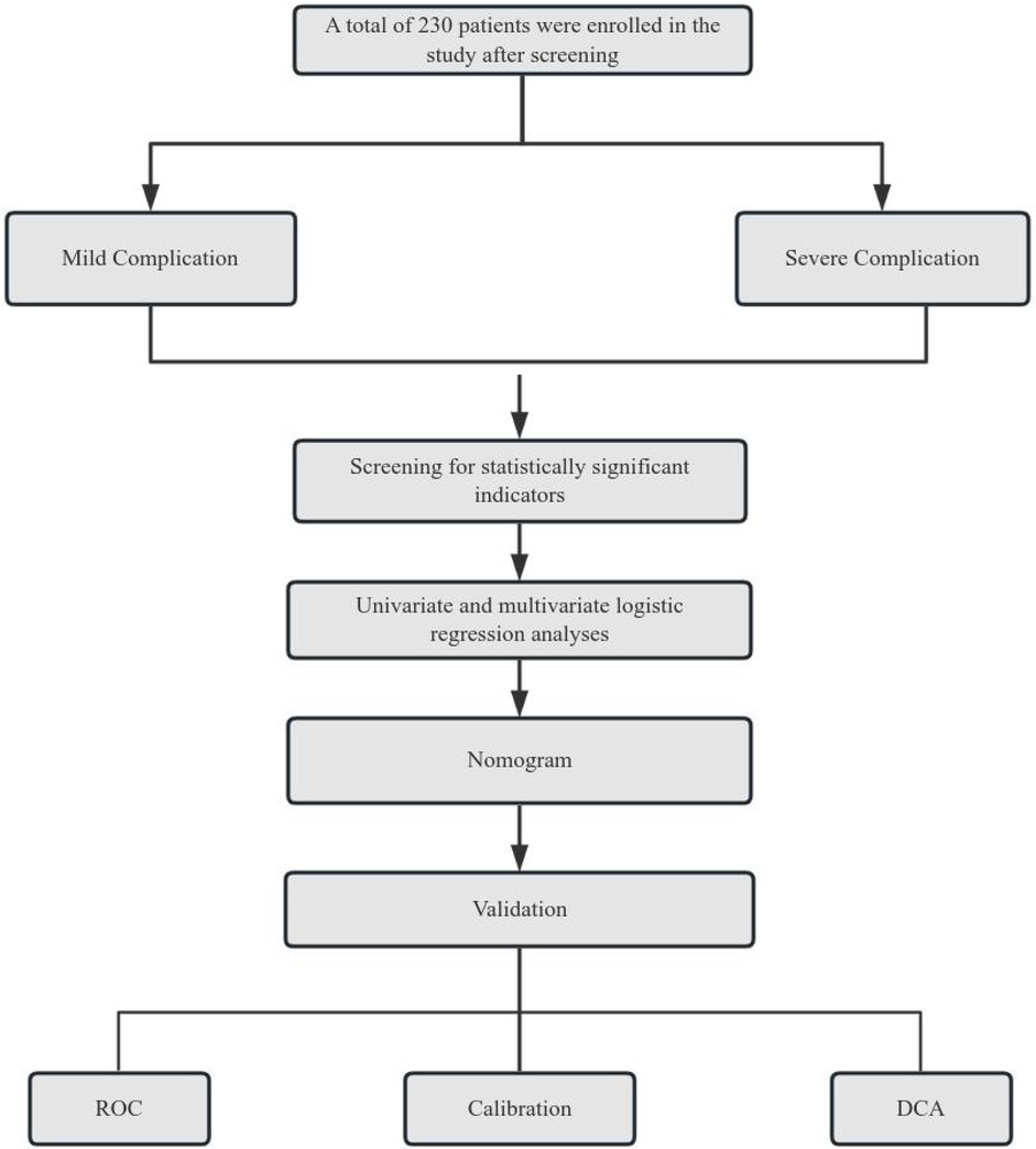 Flowchart depicting the study process for 230 patients. It begins with \