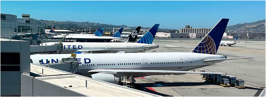 UAL 990 at the SFO gate prior to departure on May 10, 2024.