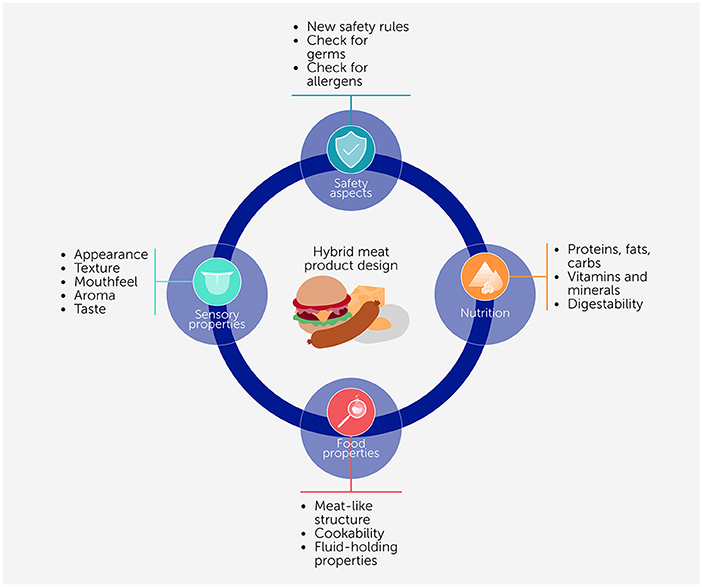 At the center is an image of a burger and other protein sources.