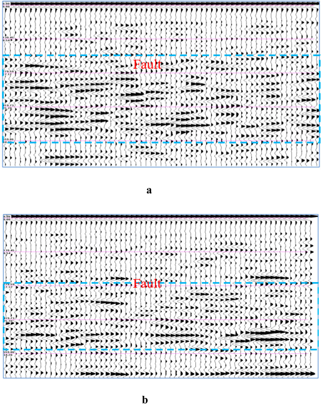 Seismic data visualization with two panels labeled