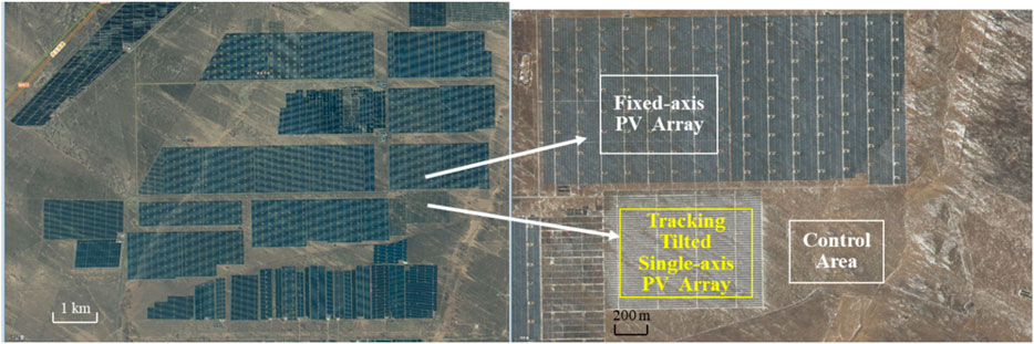 Aerial view of a solar farm divided into sections labeled