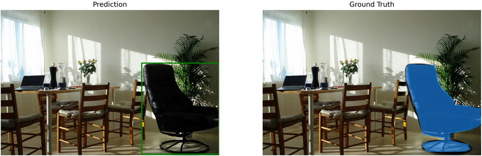 Two side-by-side images show a dining room with a table, chairs, and a plant. The left image labeled