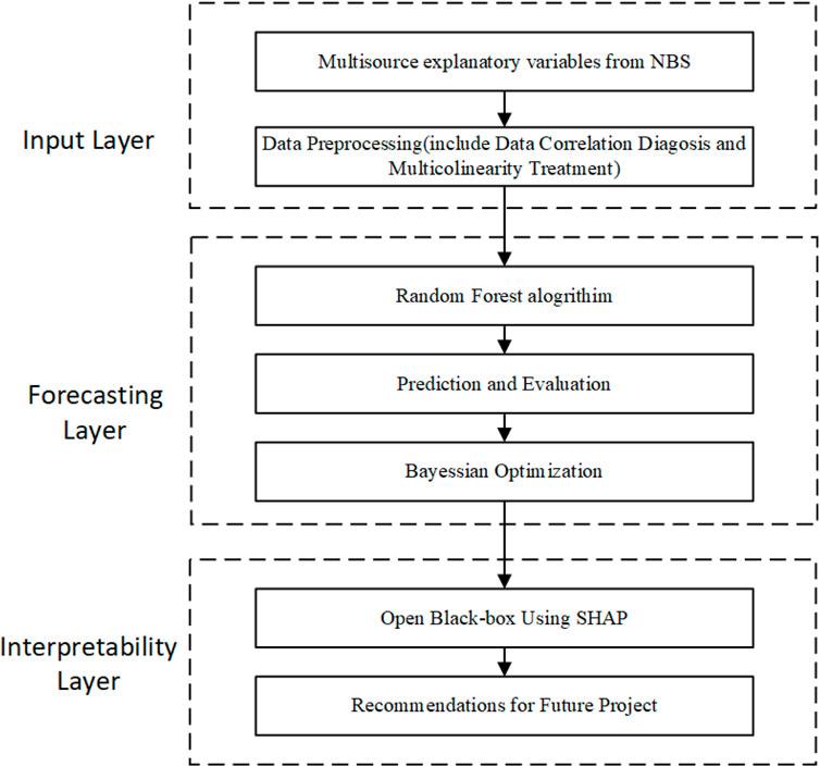 Flowchart showing a three-layer process: Input Layer with