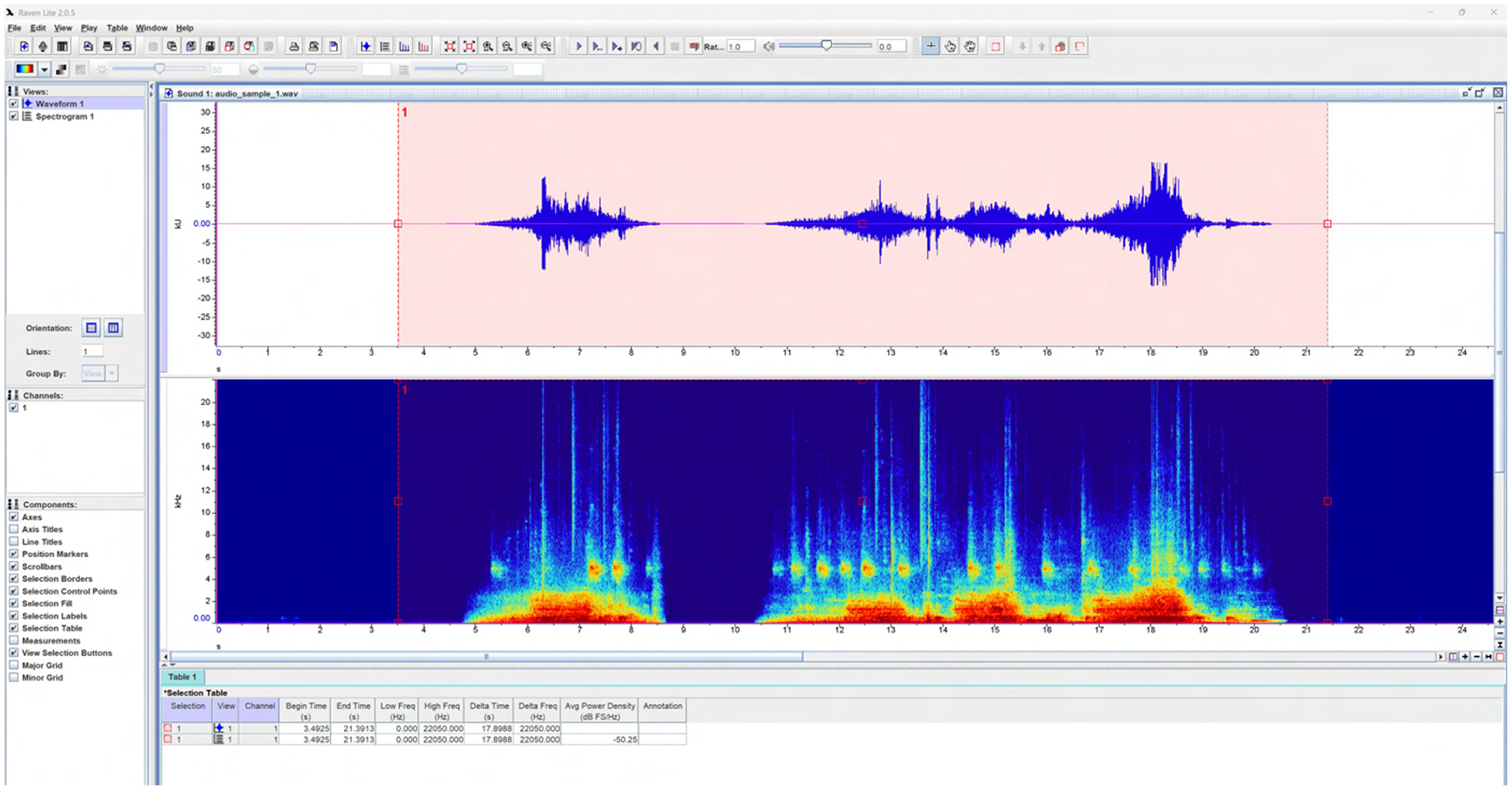 A screenshot from Raven Lite shows manual annotation of cow vocalizations on a spectrogram. Rectangular selection boxes mark individual call events with defined start and end times based on visible harmonic boundaries. The annotations support accurate segmentation of vocalizations and exclusion of background noise for subsequent feature extraction.