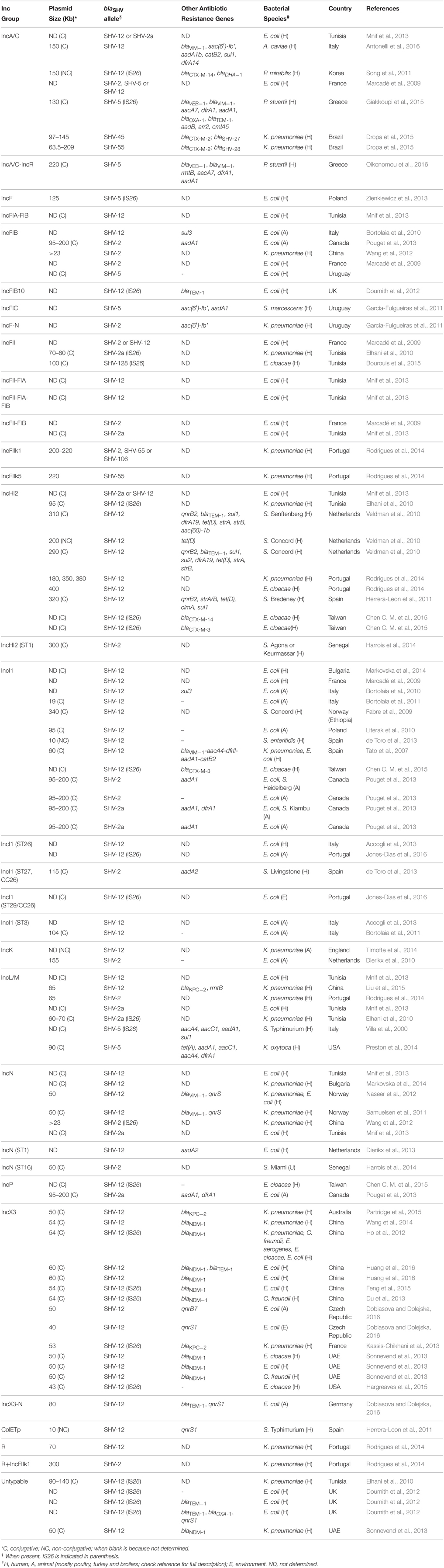 Frontiers  A Review of SHV Extended-Spectrum β-Lactamases