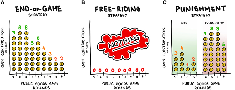 Figure 3 - Some different strategies shown by players in the Public Goods Game.