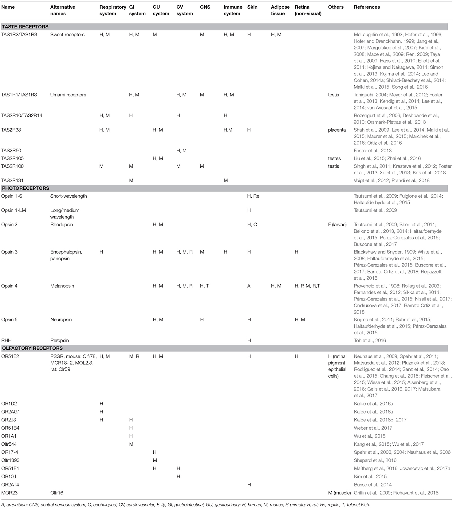 Frontiers Olfactory Taste And Photo Sensory Receptors In Non Sensory Organs It Just Makes Sense Physiology