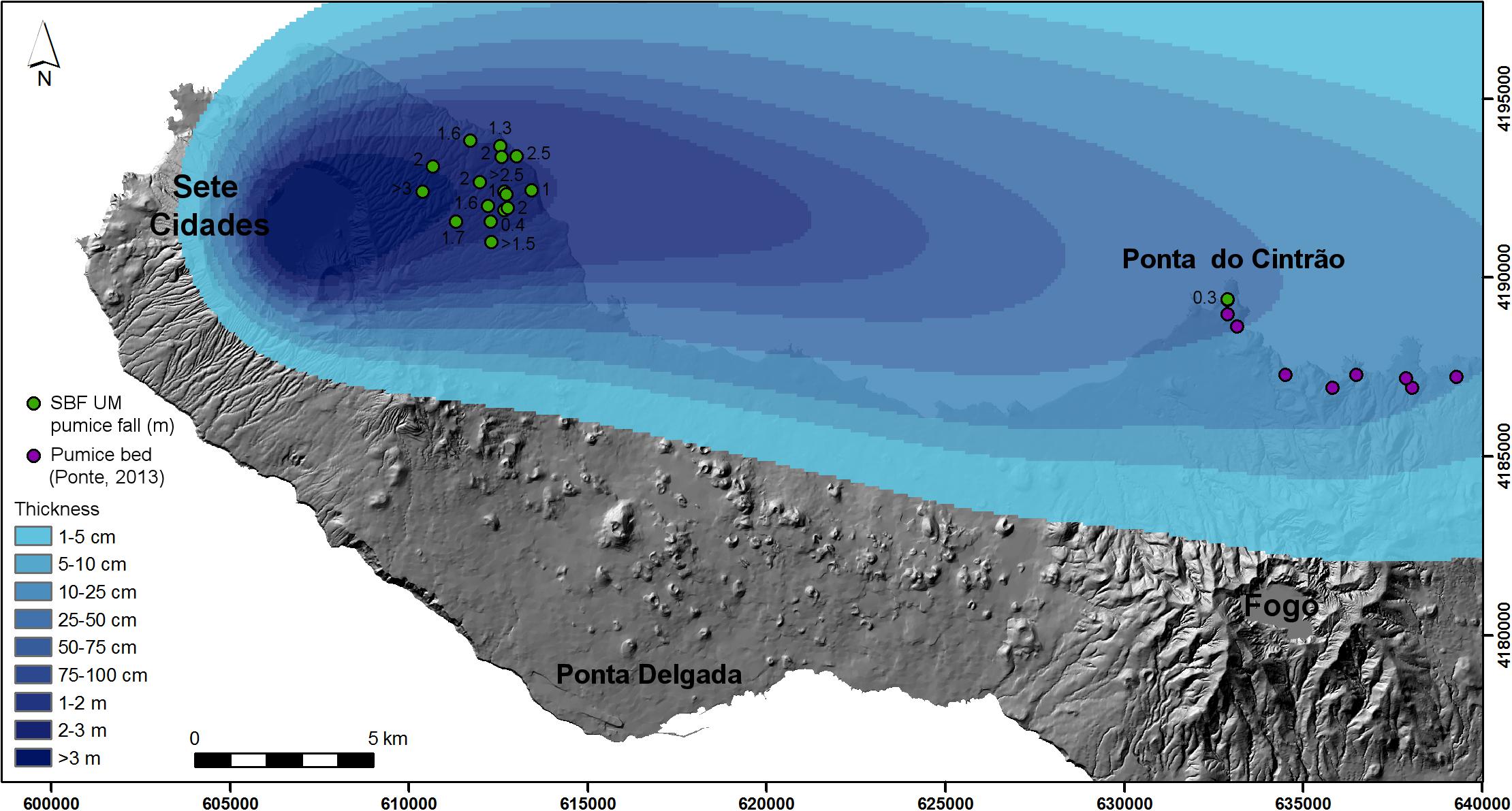 Location of Fogo volcano, identified as Agua de Pau volcano (Moore