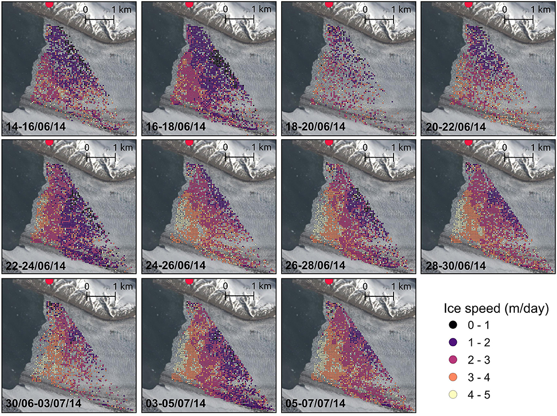 Ice velocities from Kronebreen