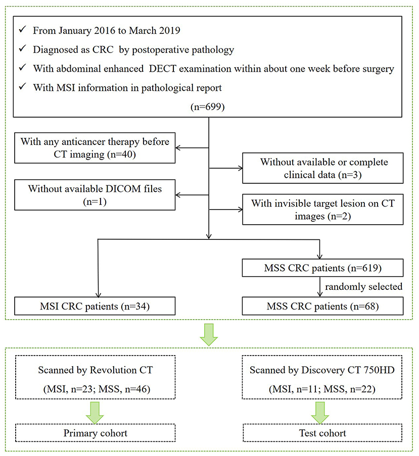 Frontiers Radiomics Analysis Of Iodine Based Material Decomposition Images With Dual Energy Computed Tomography Imaging For Preoperatively Predicting Microsatellite Instability Status In Colorectal Cancer Oncology