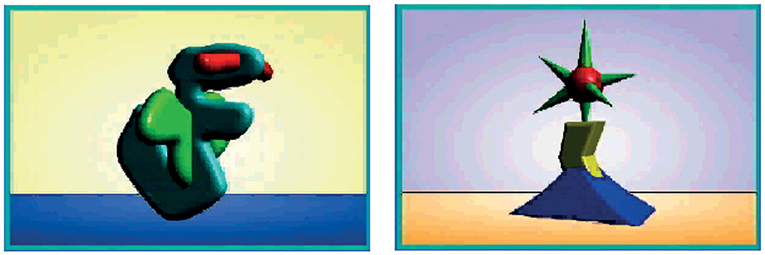 Figure 1 - Objects that we showed to the babies on a TV screen, to compare how long it would take deaf and hearing babies to habituate to the objects.