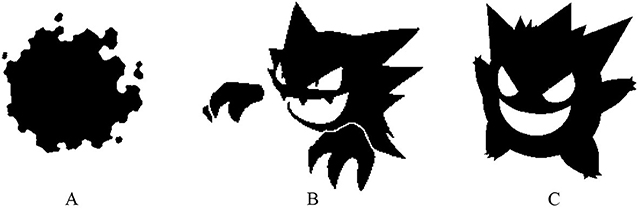 Figure 1 - Pokémon have different shapes, as we can see with (A) Gastly, (B) Haunter, and (C) Gengar.