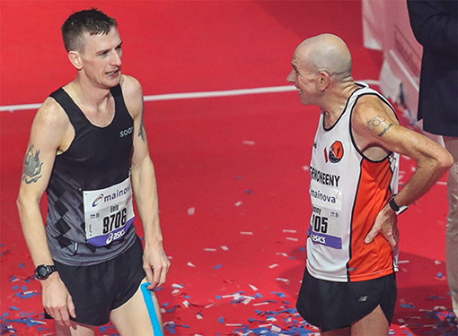 Figure 2 - Father and son after crossing the finish line of the marathon.
