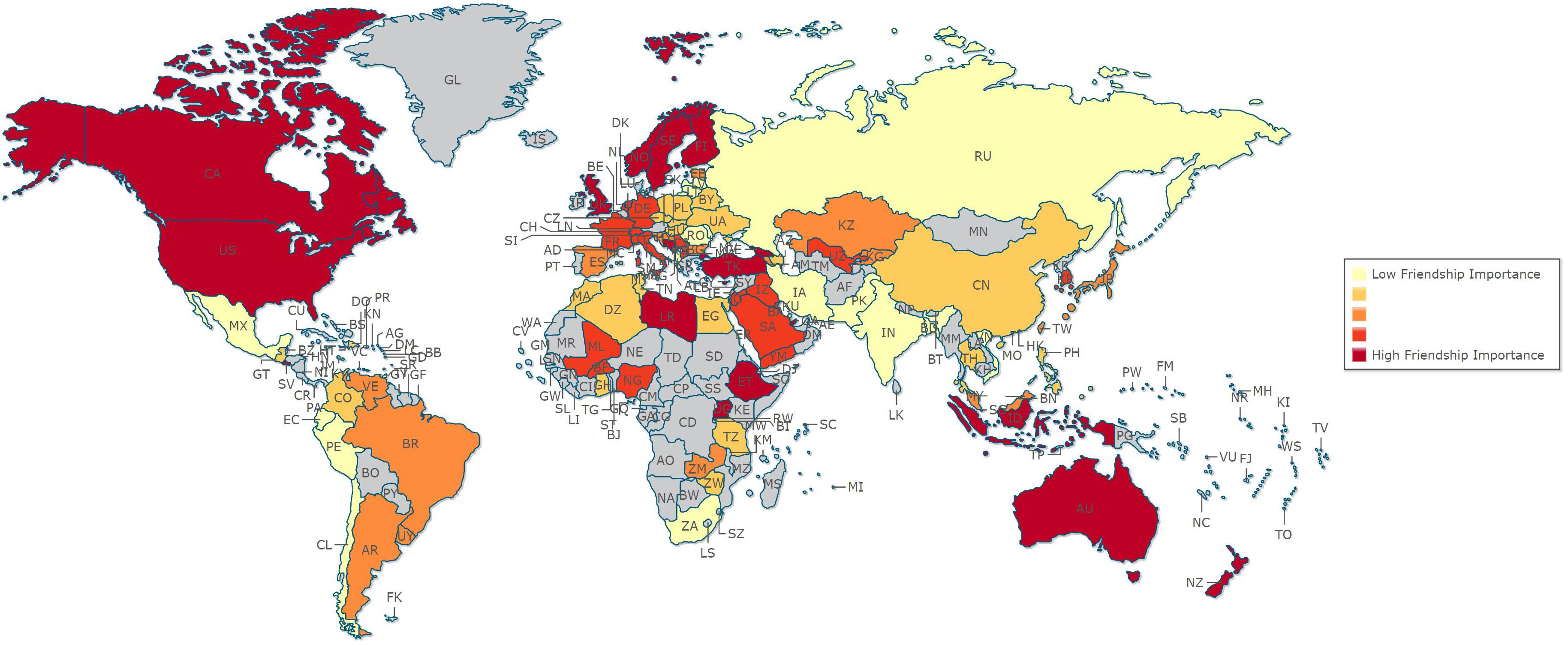 Ratings of friendship importance from 99 countries.