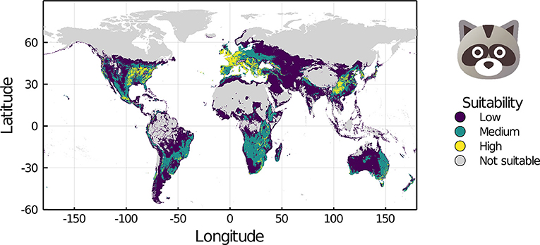 Figure 2 - This map shows the computer’s guess as to where raccoons could live, based on the characteristics of each environment.