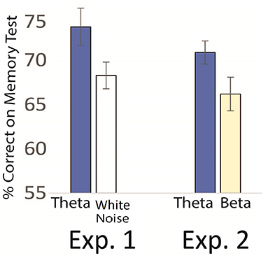 Figure 2 - In the first experiment, the group that received theta brain entrainment scored better on the memory test compared to the group that received white noise.
