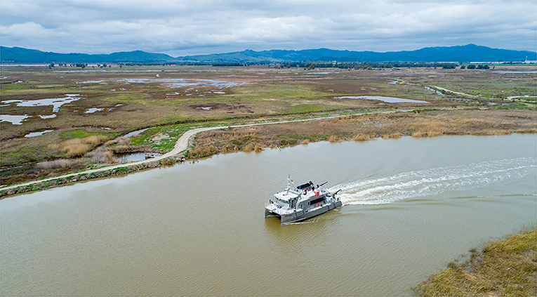 Figure 2 - A research boat navigating the waterways of the San Francisco Estuary.