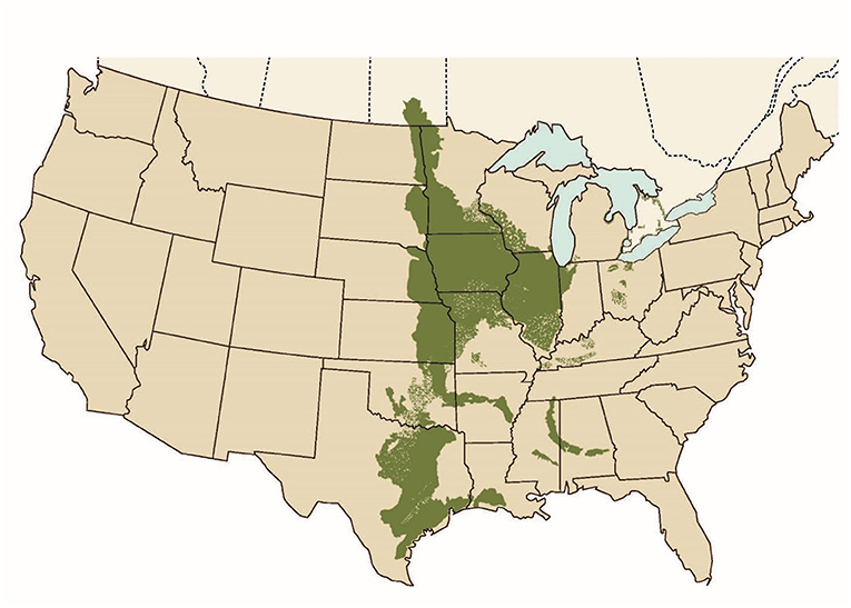 Figure 1 - Map of tallgrass prairie prior to settlement by non-indigenous peoples (circa 1770).