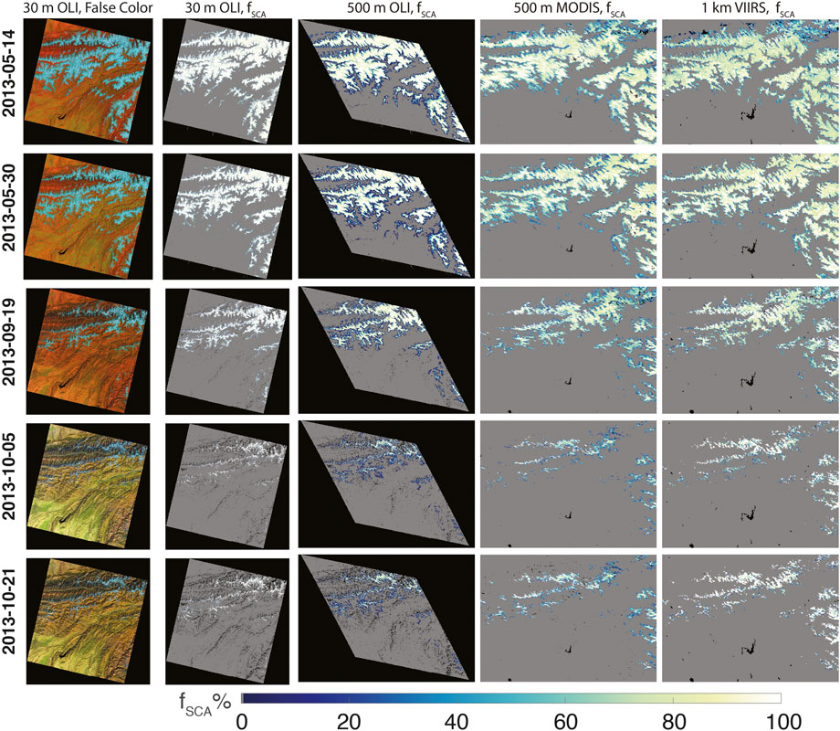 Frontiers  Evaluation of VIIRS and MODIS Snow Cover Fraction in  High-Mountain Asia Using Landsat 8 OLI