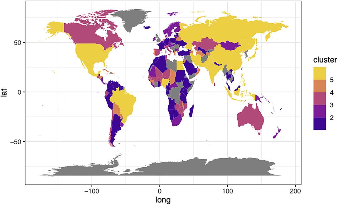 Forest classification Map. Globe classification. Among the countries