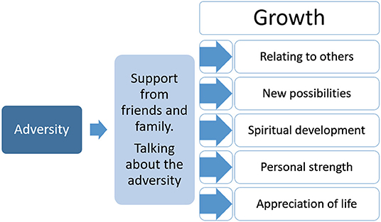 Figure 2 - The process of growth in response to adversity happens when we get support from friends and family and when we are ready to talk about the adversity.