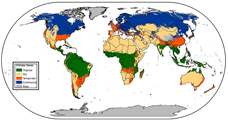 Figure 2 - The five main climate zones around the world, as defined by Wladimir Köppen.