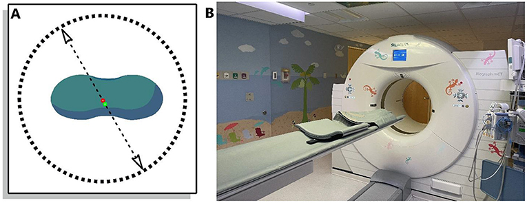 Figure 2 - (A) The green blob represents a patient lying on their back.