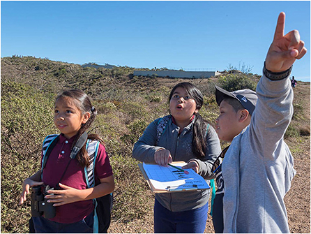 Figure 1 - Young minds at work! Youth assistants participate in a hawk watch event during migration season in Golden Gate National Recreation Area (California, United States; photo credit: Alison Taggart-Barone, Parks Conservancy).